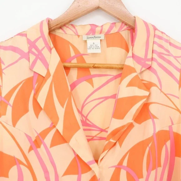 Vintage Neiman Marcus Silk Top Luxury Resort‎ Tropical Loungewear Button Size S - Picture 2 of 8